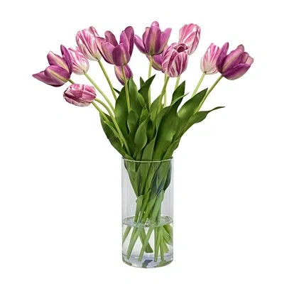 Winward Silks Tulip Centerpiece In Vase In Purple