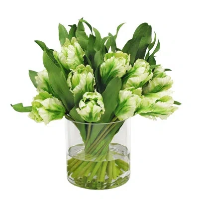Winward Silks Tulip Centerpiece In Vase In Yellow,green