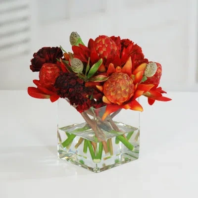 Winward Silks Waratah Centerpiece In Vase In Red