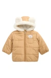 Wippette 3d Bear Appliqué Hooded Puffer Jacket In Brown