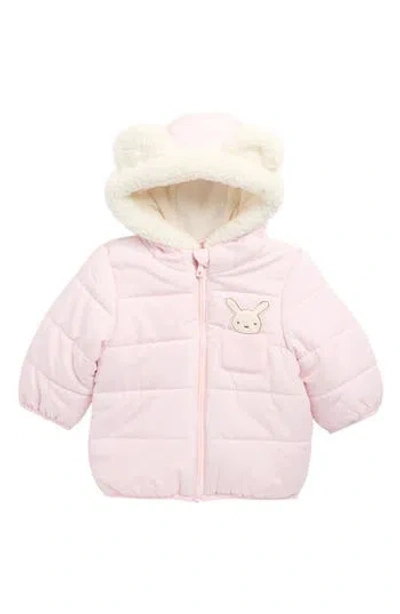 Wippette Babies'  3d Bunny Appliqué Hooded Puffer Jacket In Pink