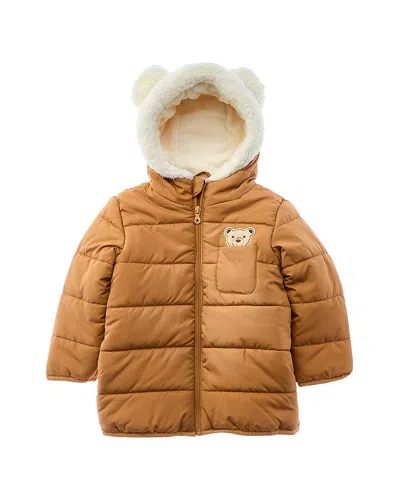 Wippette Kids' 3d Cute Bear Applique Quilted Puffer Jacket In Brown