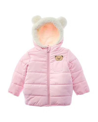 Wippette Kids' 3d Cute Bear Applique Quilted Puffer Jacket In Pink