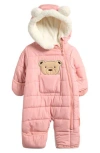 Wippette Babies'  Faux Fur Trim Quilted Bear Pram In Pink