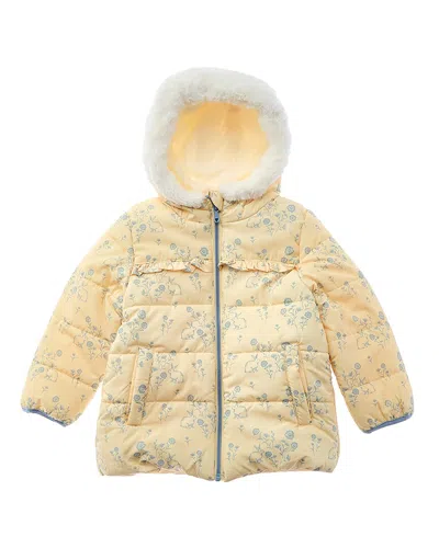 Wippette Kids' Floral Bunny Print Quilted Puffer Jacket In Yellow