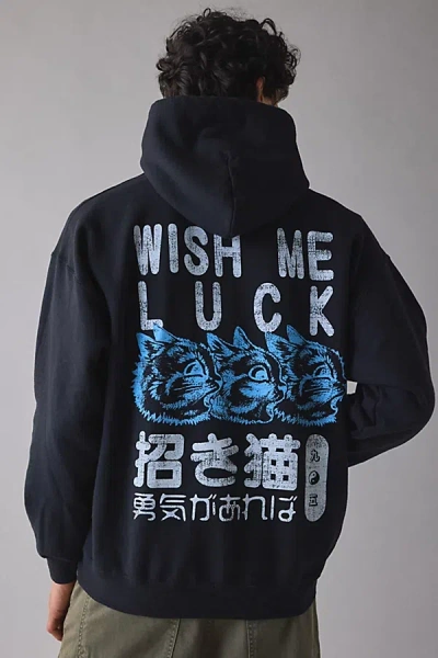 Wish Me Luck Cat Graphic Hoodie Sweatshirt In Black, Men's At Urban Outfitters