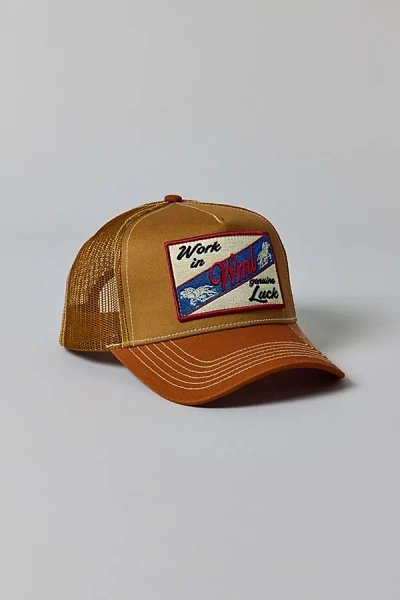 Wish Me Luck Genuine Luck Patch Trucker Hat In Brown, Men's At Urban Outfitters