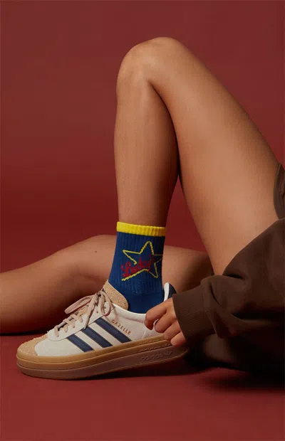 Wish Me Luck Lucky's Sign Crew Socks In Blue