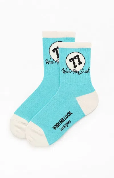 Wish Me Luck Sevens Track Crew Socks In Blue