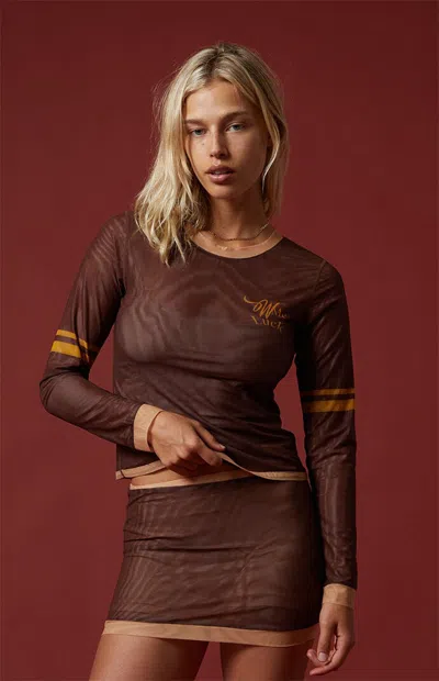 Wish Me Luck Women's Billiards Mesh Mini Skirt In Brown In Green