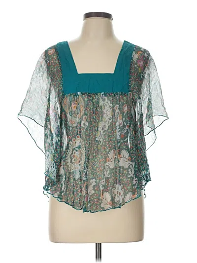 Pre-owned Wish Short Sleeve Silk Top Teal Square Neckline Tops