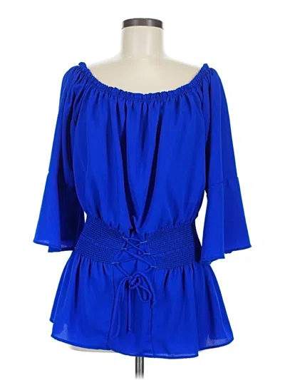 Pre-owned Wishful Park 3/4 Sleeve Blouse In Blue