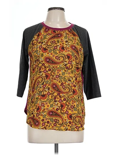 Pre-owned Wishful Park 3/4 Sleeve Top Yellow Paisley Pattern Boatneck Tops