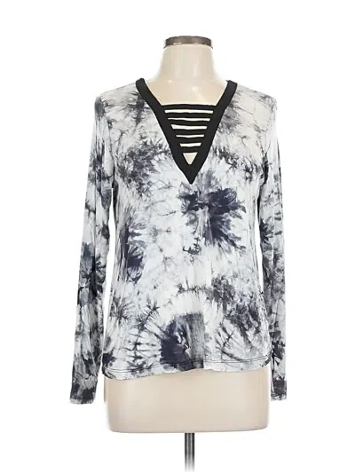 Pre-owned Wishful Park Long Sleeve Top Gray Plunge Neckline Tops