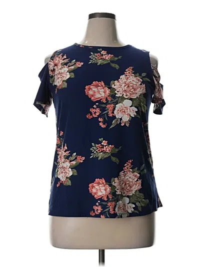 Pre-owned Wishful Park Short Sleeve Top Blue Cold Shoulder Neckline Tops