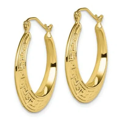 Pre-owned Wishing For Claudia 10k Yellow Gold Small Greek Key Hoop Earrings Round Tapered Hoops (3x17mm)