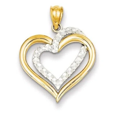 Pre-owned Wishing For Claudia 14k Gold Two-tone Diamond-cut Open Double Heart Pendant Charm