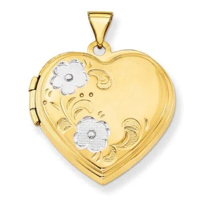 Pre-owned Wishing For Claudia 14k Gold Two Tone Floral Flower Heart Locket - Holds 2 Photos - 1" Inch Length