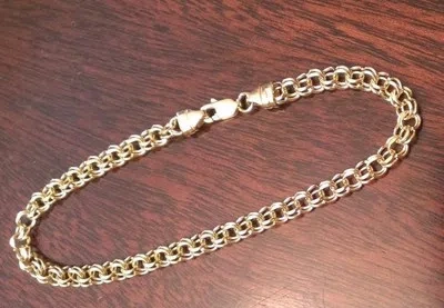 Pre-owned Wishing For Claudia 14k Solid Yellow Gold 3.75mm Polished Double Link Charm Bracelet 7" Length