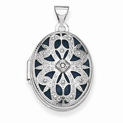 Pre-owned Wishing For Claudia 14k White Gold Antique-style Textured Oval Locket With Diamond 1.1" Inch Length