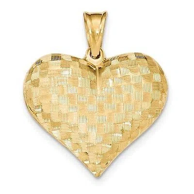 Pre-owned Wishing For Claudia 14k Yellow Gold 1.5 Inch Large Weave Textured 3-d Puffed Heart Pendant Charm