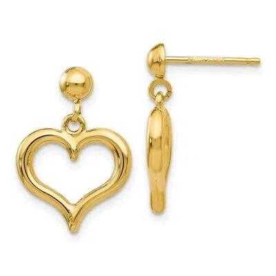 Pre-owned Wishing For Claudia 14k Yellow Gold Polished Open Heart Drop Dangle Post Earrings 0.75 Inch