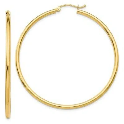 Pre-owned Wishing For Claudia 14k Yellow Gold Polished Plain Round Hoops Hollow Hoop Earrings 2mm 2" Length