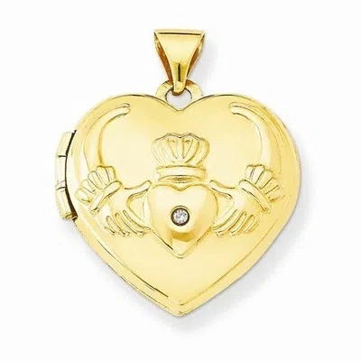 Pre-owned Wishing For Claudia 14k Yellow Gold Small Heart Shaped Claddagh Locket With Diamond