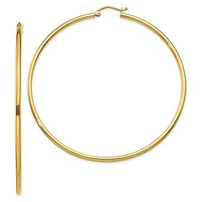 Pre-owned Wishing For Claudia Large 10k Yellow Gold 2.5" Round Hoop Earrings Polished Plain Hoops (2x65mm)