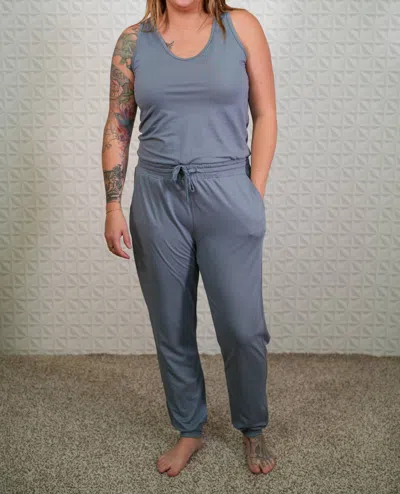 Wishlist All Time Comfort Soft Knit Jumpsuit In Slate Blue