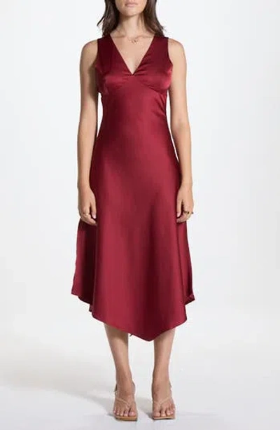 Wishlist Asymmetric Satin Midi Dress In Burgundy