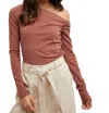 Wishlist Asymmetrical Neck Ribbed Knit Top In Clay In Brown