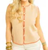 Wishlist Aviana Stitch Detail Button Up Lightweight Sweater Vet In Mocha/coral In Gold