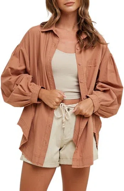 Wishlist Balloon Sleeve Button-up Shirt In Brown