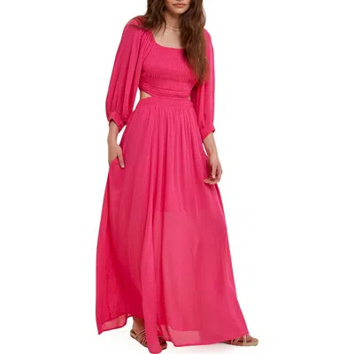 Wishlist Balloon Sleeve Cutout Maxi Dress In Pink