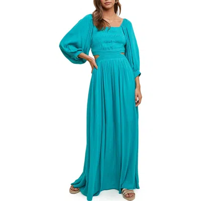 Wishlist Balloon Sleeve Cutout Maxi Dress In Green