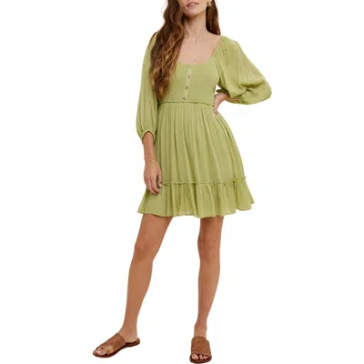 Wishlist Balloon Sleeve Minidress In Green