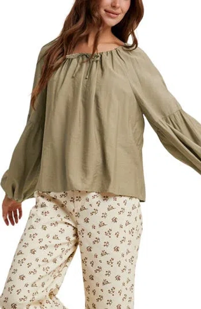 Wishlist Balloon Sleeve Tie Neck Blouse In G Mint
