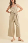Wishlist Belted Cotton Blend Capri Jumpsuit In Gold