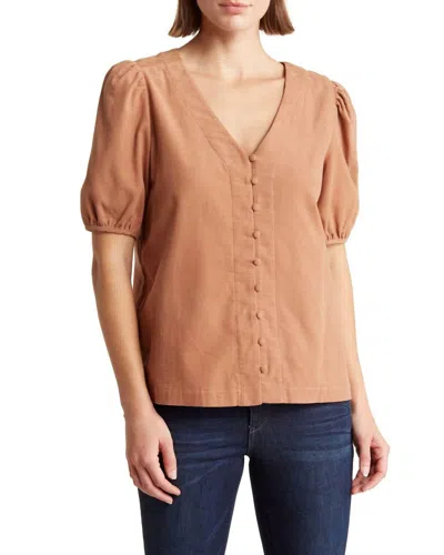 Wishlist Button Cotton Corduroy Top In Beige