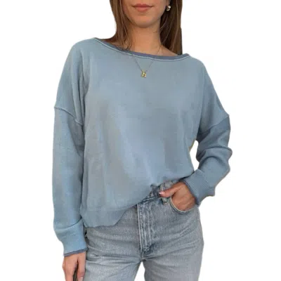 Wishlist Brushed Contrast Boat Neck Sweater In Blue In Brown