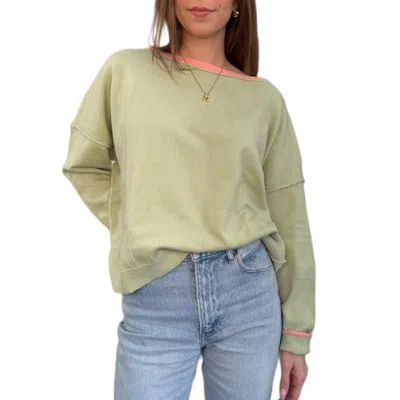 Wishlist Brushed Contrast Boat Neck Sweater In Matcha In Green
