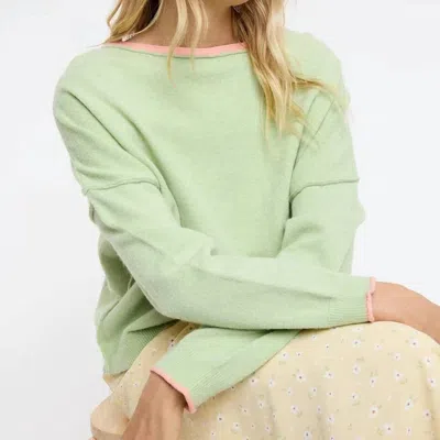Wishlist Brushed Contrast Boat Neck Sweater In Matcha Melon In Multi