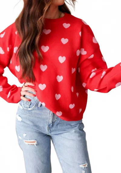 Wishlist Brushed Knit Heart Sweater In Red In Multi