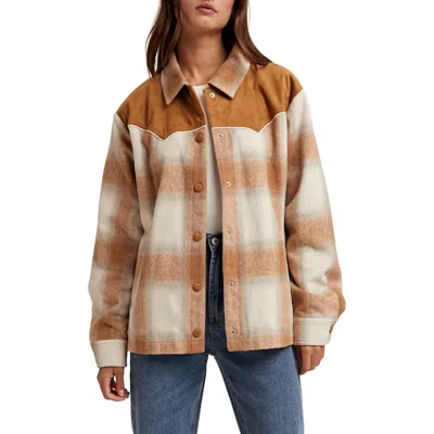 Wishlist Brushed Plaid Western Jacket In Brown