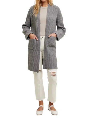 Wishlist Brushed Ribbed Cardigan In Charcoal In Pink
