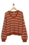 Wishlist Bubble Hem Long Sleeve Sweater In Brown