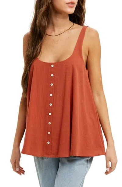 Wishlist Button Front Cotton Gauze Tank In Brown