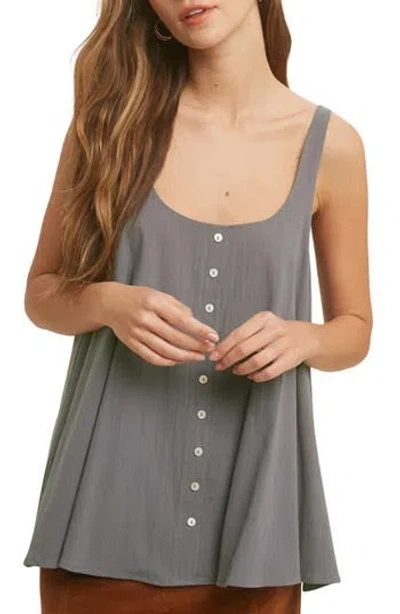 Wishlist Button Front Cotton Gauze Tank In Gray