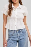 Wishlist Button Front Shirred Top In Ivory